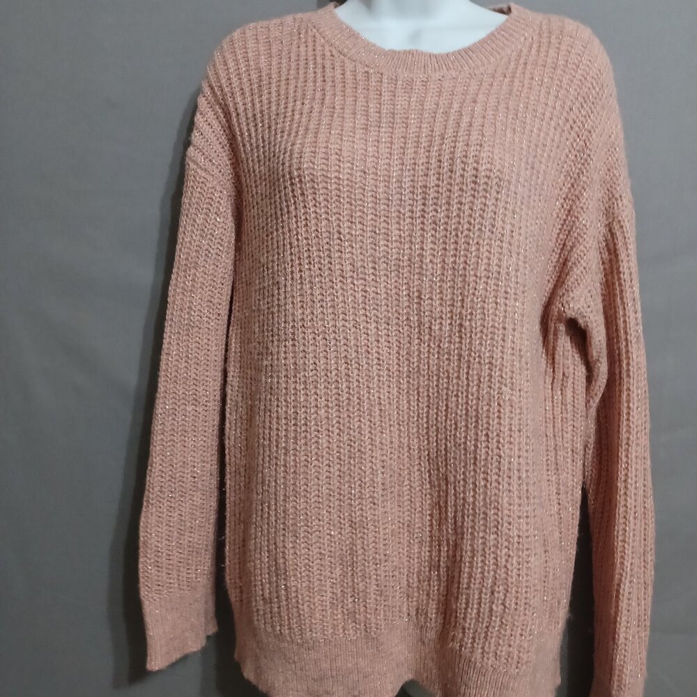 Loft Outlet sweater pink long sleeve round neck over size metalic sz L